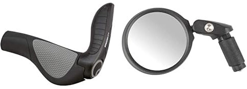 Ergon - GP4 Ergonomische Lock-on Fahrradgriffe mit Bar-End Unterstützung | Large | Schwarz/Grau & M-Wave Spy Space In 3D Fahrradspiegel, Entspiegeltes Und Schlagfestes Echtglas, schwarz