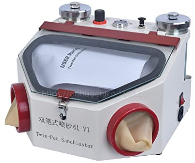 Sabbiatrice Twin Dental Lab Sabbiatrice con 2 Penna + 2 Serbatoi Luce a LED E Sabbiatrice con Ampia Finestra di Visualizzazione con Comando a Pedale