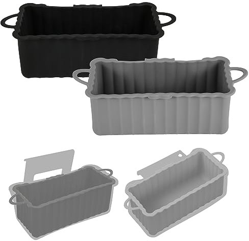 KINBOM 2 Piezas Revestimiento de Taza de Parrilla Grasa de Silicona, 18,7x9x7,2cm Bandeja Recoge Grasa Barbacoa Recipiente para Bandeja Colectora de Grasa para Blackstone Parrillas (Negro, Gris)