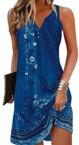 TBSCWYF Robe d'été bohème sans Manches élégante Robes Courte Col en V Manches Courtes Imprimé Ethnique Rétro Mini Robe Printemps et Eté