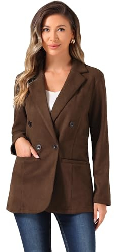 Allegra K Women Business Faux Suede Lapel Collar Double Breasted Blazer | Fitted silhouette. Two front pockets. Formal, meeting. Washable design. Soft suede texture