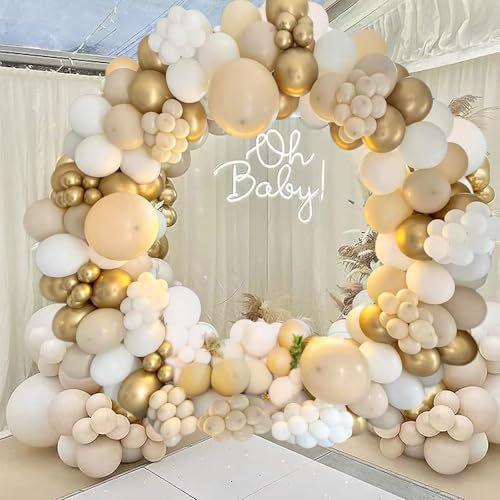 White Gold Balloons Arch Kit,185pcs White Gold Balloon Garland with Beige Nude Sand Natural Balloons for Birthday Decorations Boho Party Wedding Anniversary