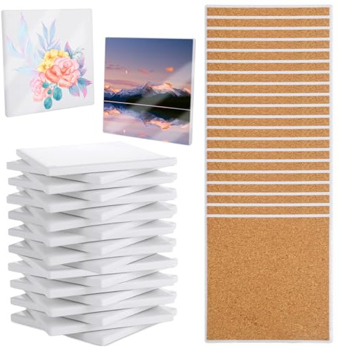 AKOLAFE 20 Sets Sublimation Coasters Blanks with Cork Back Ceramic Tile 4x4 Tiles Ceramic Tiles for Crafts Glossy Glazed Tile Coasters Blanks for Sublimation Thermal Transfer Painting