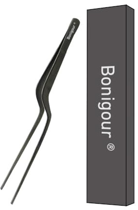 Bonigour Pinzette sfalsate con precisione da 20 cm, pinze da cucina in acciaio inox, pinza da cucina curva, pinza multiuso di precisione per placcatura, decorazione