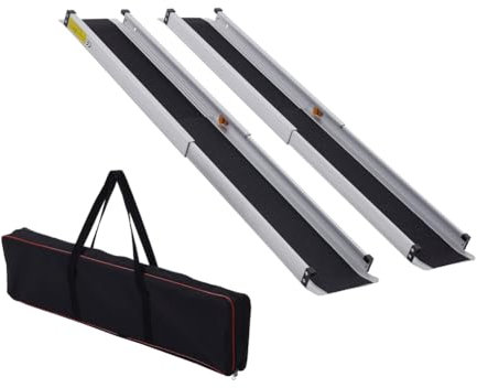 7ft Telescopic Wheelchairs Ramps with Carry Bag, 2pcs Portable Aluminium Alloy Door Steps Stairs Ramp for Wheelchairs, 272KG Loading Capacity, 213cm(L) x 19cm(W)