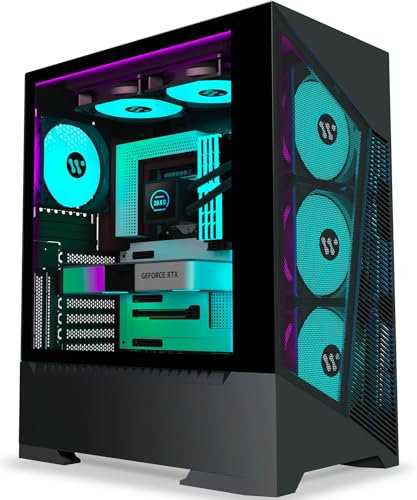 ANSAITE ATX PC Case PWM ARGB Fan Pre-Installed, Mid Tower Computer case with Panoramic View Tempered Glass Front & Side Panel, Gaming PC Case(Black) (UK-H10)
