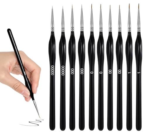 AOZUO Juego de 10 Pinceles Finos, 5 tamaños de Pinceles para Detalles Micro, acrílicos Juego de Pinceles de Artista, Pinceles para Pintar por números para acrílico, Acuarela, óleo, miniaturas