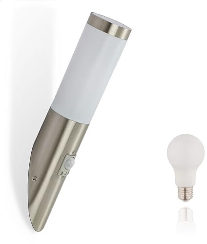 INNOVATE LED Außenlampe mit Bewegungsmelder IP44 | Wandlampe Outdoor | LED Gartenbeleuchtung außen | Außenleuchte wand mit Bewegungsmelder | Außenwandleuchten inkl. E27 Leuchtmittel 40CM Edelstahl