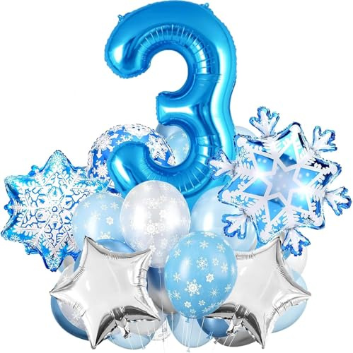 Globo de Aluminio y Copos de Nieve, Cumpleaños Niña, Globos de Invierno, Número 3
