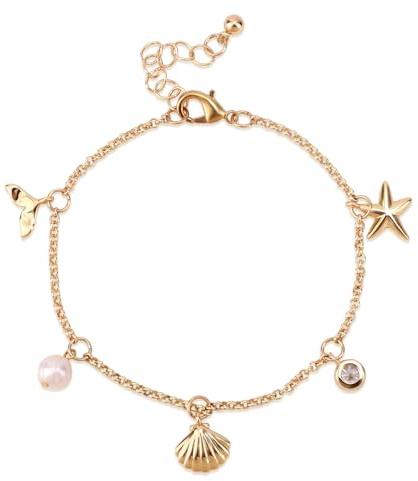 Mikovivi Bracelet Coquillage Étoile de Mer, Bohème Starfish Bracelet Réglable Doré Bijou D'été Personnalisé Accessoire pour Femme
