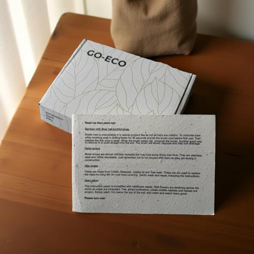 GO‑ECO Plastic‑Free Eco Kit: Bamboo Toothbrush + Stainless Steel Straws + Beeswax Food Wraps + Plantable Seed Paper – Sustainable, Zero‑Waste Starter Pack