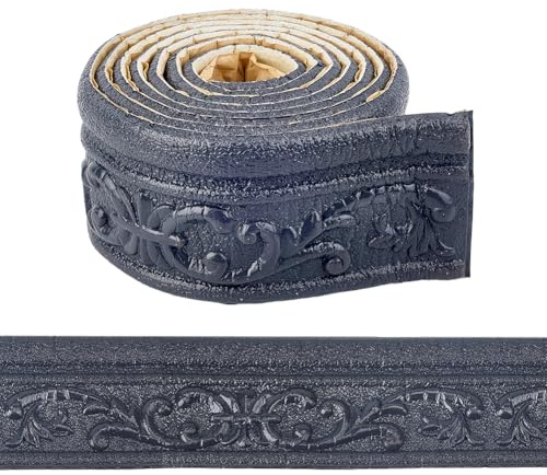 CRASPIRE Moldura Corona Autoadhesiva Espuma Y Pelable 90X3.14 moldura Zócalo Papel Tapiz Espejo Flexible Color Negro Grisáceo Borde Adhesivo Líneas Borde Pared 3D Base para Decoración Hotel Y Hogar