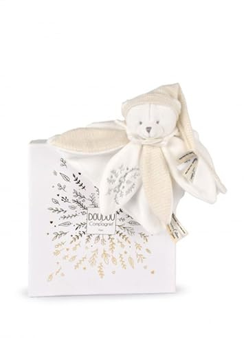 DOUDOU ET COMPAGNIE - Doudou Collector OURS BLANC Plat en Forme de Fleur - Peluche Ultra Douce Collection 25 ANS - Cadeau Naissance Mixte - Lavable et Durable - Garantie Doudou Perdu - DC4342