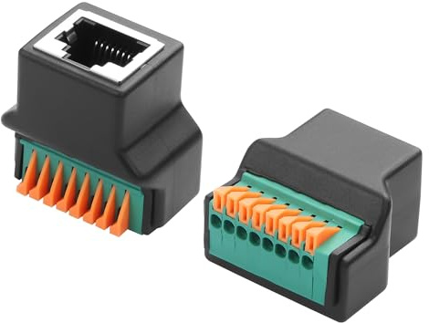 GINTOOYUN 2 st RJ45 8P8C snabb anslutning RJ45 lödfri adapter hona till 8-stifts fjäderterminaler Nätverksförlängningsadapter för Cat5 Cat5e Cat6 Cat7 Ethernet-kabel
