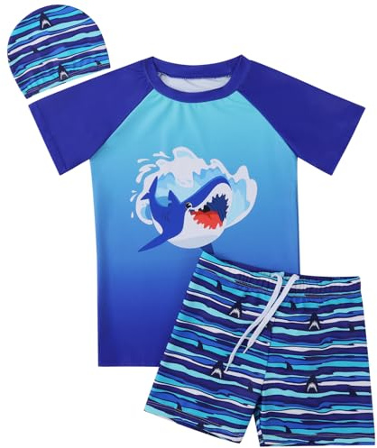 Valcatch Boys Swimming Costume 3 Piece Short Sleeve Swim Set, 10-11 Years