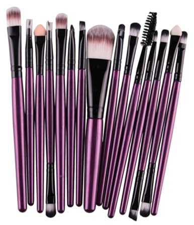 Anneome Juego de 15 Brochas de Maquillaje y Cosméticos Púrpura para Mujer Fácil de Sostener Cerdas de Nailon y Mango de Plástico Adecuado para Uso Profesional