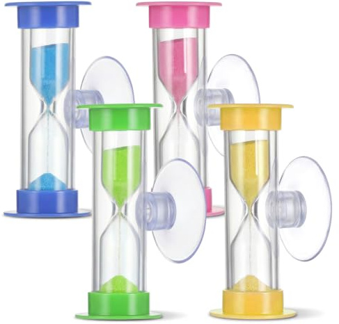 4 Pcs 2 Minute Sand Timer, 2 Minute Hourglass Sand Timer with Suction Cup, Plastic Mini Sands Watch Small Blue Acrylic Hourglass Sands Clock, Plastic Glass Mini Sandglass for Brushing Teeth Toothbrush