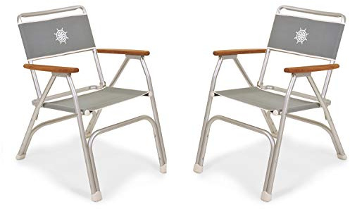 FORMA MARINE Boat Chairs Grey Deck Folding Marine Aluminum Teak Furniture Set of 2 M100G