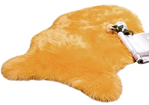 MIULEE Faux Fur Area Rugs Sheepskin Fluffy Mat Fleece Chair Cover Seat Pad Soft Shaggy Area Mat for Bedroom Sofa Floor 60 x 90 cm Irregular Shape Orange