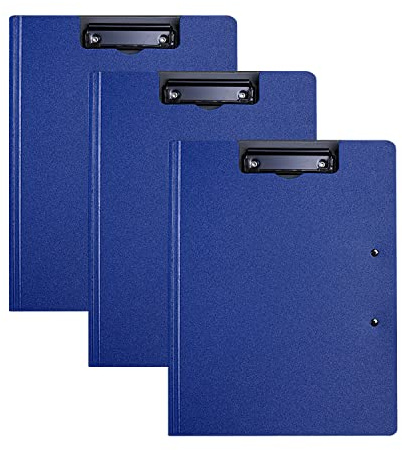 Porta(3 pzzi) A4 Portablocco, Portablocchi in Plastica con Pinza, con doppia clip, per impiegati, studenti, insegnanti - Blu scuro