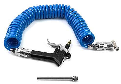 QWOR Air Duster Blow Gun, Pistolet de Soufflage à Air Comprimé avec 5 Mètres Tuyau Spirale et Connecteur Rapide de 6 mm, pour Camion Fourgonnette