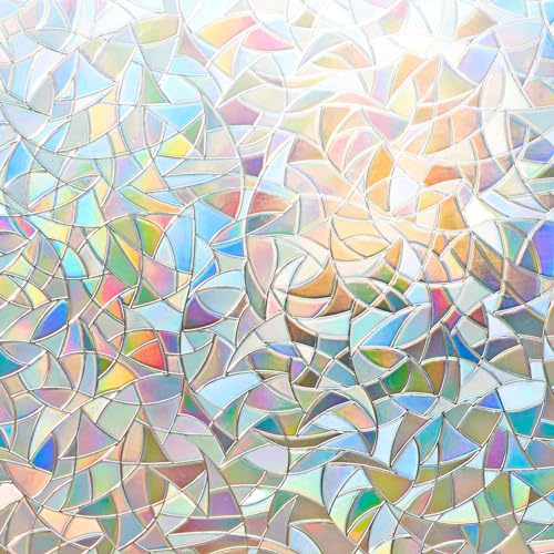 Lifetree Stained Glass Window Film Privacy: Rainbow Window Frosted Film for Glass Windows Self Adhesive Static Cling Decorative Patterned Film for Home (44.5 * 200cm)