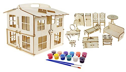 Kit de Maison de poupée en Bois Bricolage avec Meubles, BIG Plus is Self Painting