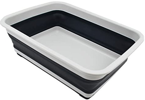 SAMMART 8L zusammenklappbare Wanne – Faltbare Geschirrwanne – tragbares Waschbecken – platzsparende Kunststoff-Waschwanne (Grau/Schiefergrau, 1)