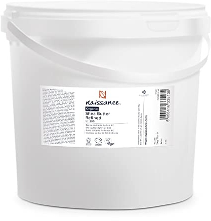 Naissance Burro di Karitè Raffinato Bio (No. 305) - 5kg - Naturale e Vegano - per Cosmetico, Riparatore Idratante per Labbra, Pelle, Corpo, Capelli