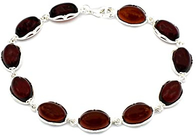 MyBer® Pulsera de ámbar para mujer, plata 925 PMBER90 BR1103CH, 90 cm, Plata de ley Plata de Ámbar báltico original, Ámbar
