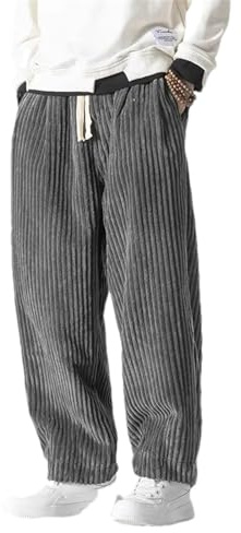 BoShiNuo - Pantaloni da uomo invernali giapponesi con coulisse, harem, casual, jogging, jogginghose, hip-hop, da strada, maschili, grigio, S