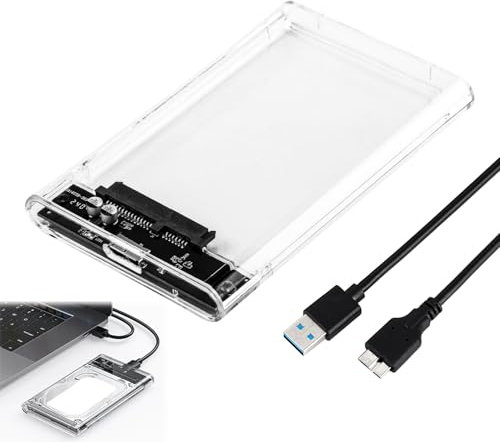 2.5 Inch Hard Drive Enclosure, USB 3.0 to SATA III Tool-Free Transparent External Hard Drive Enclosure with UASP Support,Clear External Hard Drive Case with LED Indicator for 7mm/9.5mm 2.5 HDD & SSD