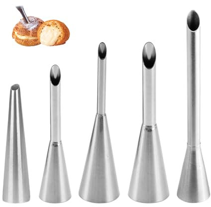 YZROHYI 5 Pezzi Bocchetta per Farcire,Ugello Lungo Acciaio Inossidabile per Puff,Ugello di Riempimento,Siringa per Bignè,Beccuccio per Zeppole,Punte Sac a Poche Decora,Strumenti per Decorare Torte