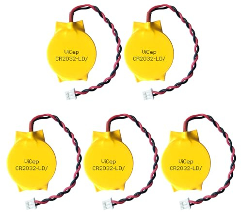 ViCep 5-Pack CR2032 CMOS Battery 3V Motherboard BIOS Battery with 2 Wire Leads and MOLEX Connector Computer Replacement