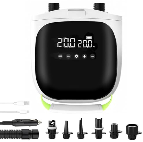 Rechargeable Sup Pump,20psi Paddle Board Electric Pump for Inflatables and Deflation,12V DC Car Connector,Fast Charging,with Intelligent Two Stage Auto Off Function for Stand Up Paddle ﻿