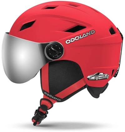 Odoland Casque de Ski avec Visière pour Enfants Graçons et Filles, Casque de Snowboard Réglable avec Boucle Magnétique pour Enfants de 3 à 12 Ans, pour Ski, Snowboard
