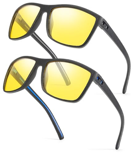 FIMILU 2 Pack Night Driving Glasses for Men, Polarized Night Vision Reduce Glare and Enhance Visual Abilities at Nighttime