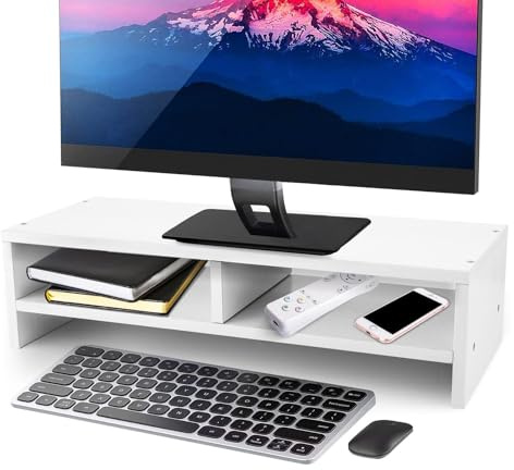 2-Tier Wooden Monitor Stand Riser Desk Organiser 500x200x132mm White