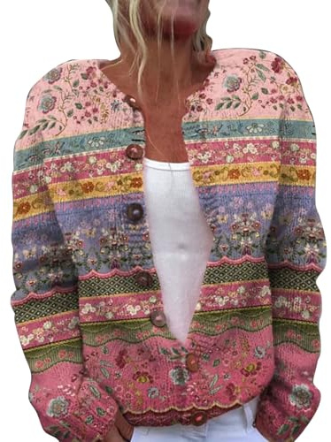 Ladies Fair Isle Cardigans for Women UK Comfortable Knitted Cardigan Long Sleeve Norwegian Womens Sweaters