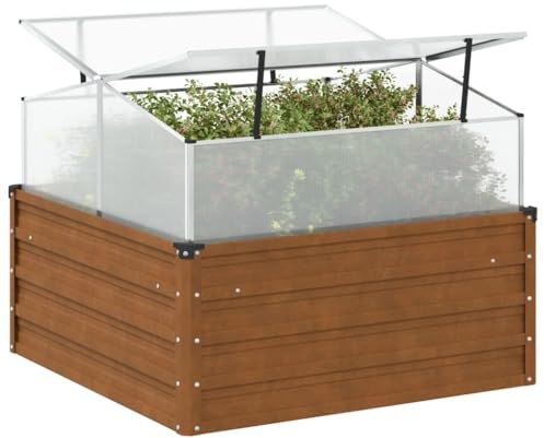 Mokuyary Fioriera rialzata con inserto per serra in acciaio corten, fioriera per verdure, erbe, fiori e piante grasse, fioriera da giardino, patio