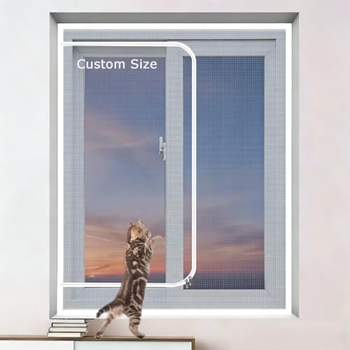 Cat Proof Window Screen Custom Size Self-Adhesive Mesh | Cat Safety Mesh, Indoor Window Net to Keep Bugs Out, Pet Protection Balcony Netting with Zipper