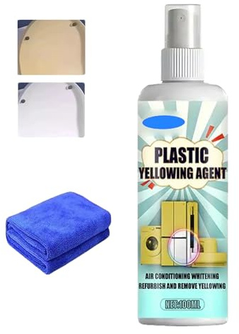 Heavy Duty Yellow Stain Remover, Yellowing Remover Fast Acting, Plastic Cleaner Spray, with Cleaning Cloth, All Purpose Cleaner for Air Conditioner, Toilet Seat, Home Appliances Plastic Surface (1PC)