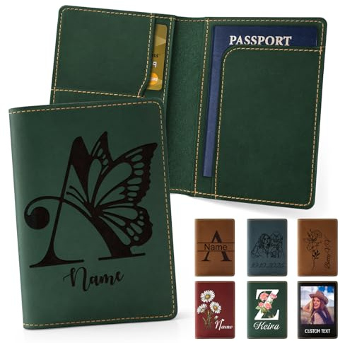 Xsersao Custodia per Passaporto Personalizzata in Pelle PU, Coperture per Passaporto su Misura per Viaggi, Portapassaporto Personalizzato con Nome Inciso, Vacanze per Uomo, Donna e Famiglia, Iniziale
