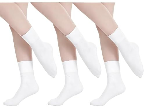 MIXLAC Girls Seamless Ballet Dance Socks 3 Packs Soft Breathable Kids Socks White (UK 13 Child-3.5 UK)