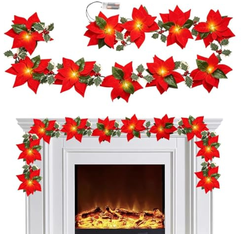 Christmas Flower String Lights | Batteri Artificiell LED Blomsterdekor | Julstjärna Blommor Konstgjord Girland För Inomhusbord, Fönster Uteplats Fest Festival Kontor