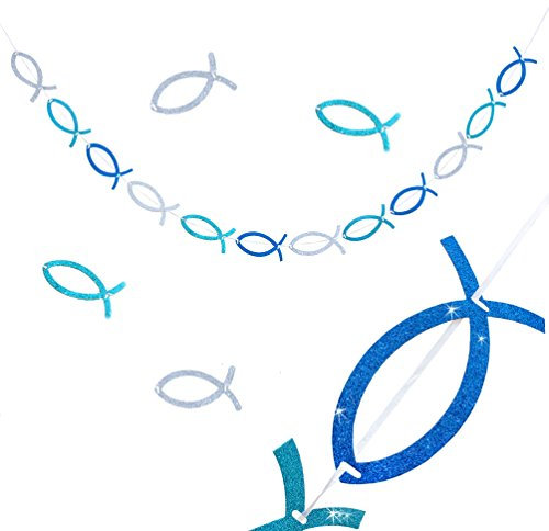 Oblique Unique® Guirlande de poissons argentée scintillante pour communion, baptême, confirmation, mariage, célébration, décoration