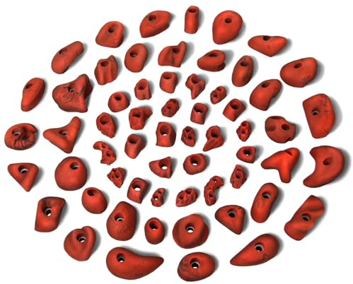 ALPIDEX 60 Klettergriffe | Kletterfläche 4-8 m² | Griffe Größen L, M, S, XS | Starterset | Klettersteine | Klettergriffset - Farbe:Red-Black