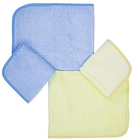 Ko&Pro Juego de 4 paños XXL 100 % bambú, 40 x 50 cm y 25 x 25 cm en amarillo/azul, paños de limpieza multiusos para cocinas brillantes, baño, hogar, cocina y ventanas sin rayas + colección de recetas