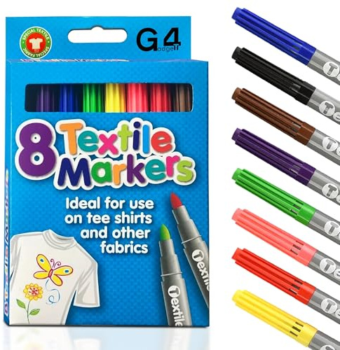 G4GADGET Pack of 8 Quality Colored Fabric Markers T Shirt Pens Fabric Pens Marker Pen Textile Markers 4.8mm Bullet Tips