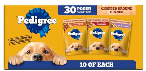 Pedigree Chopped Ground Dinner Wet Dog Food Pouches Variety Pack, 3.5 oz Pouches, 30 Count